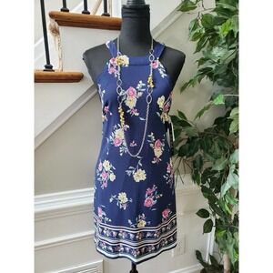 Trixxi Women's Blue Polyester Long Sleeve Halter Neck Knee Length Dress Size L